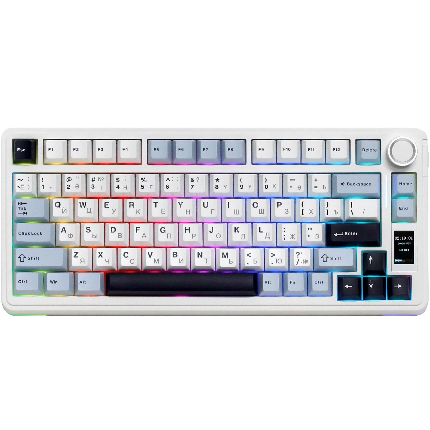 Клавиатура AULA S75 Pro Light Blue+White+Black-Purple, mechanical, Seiya switch, EN, 2.4/BT/USB-C