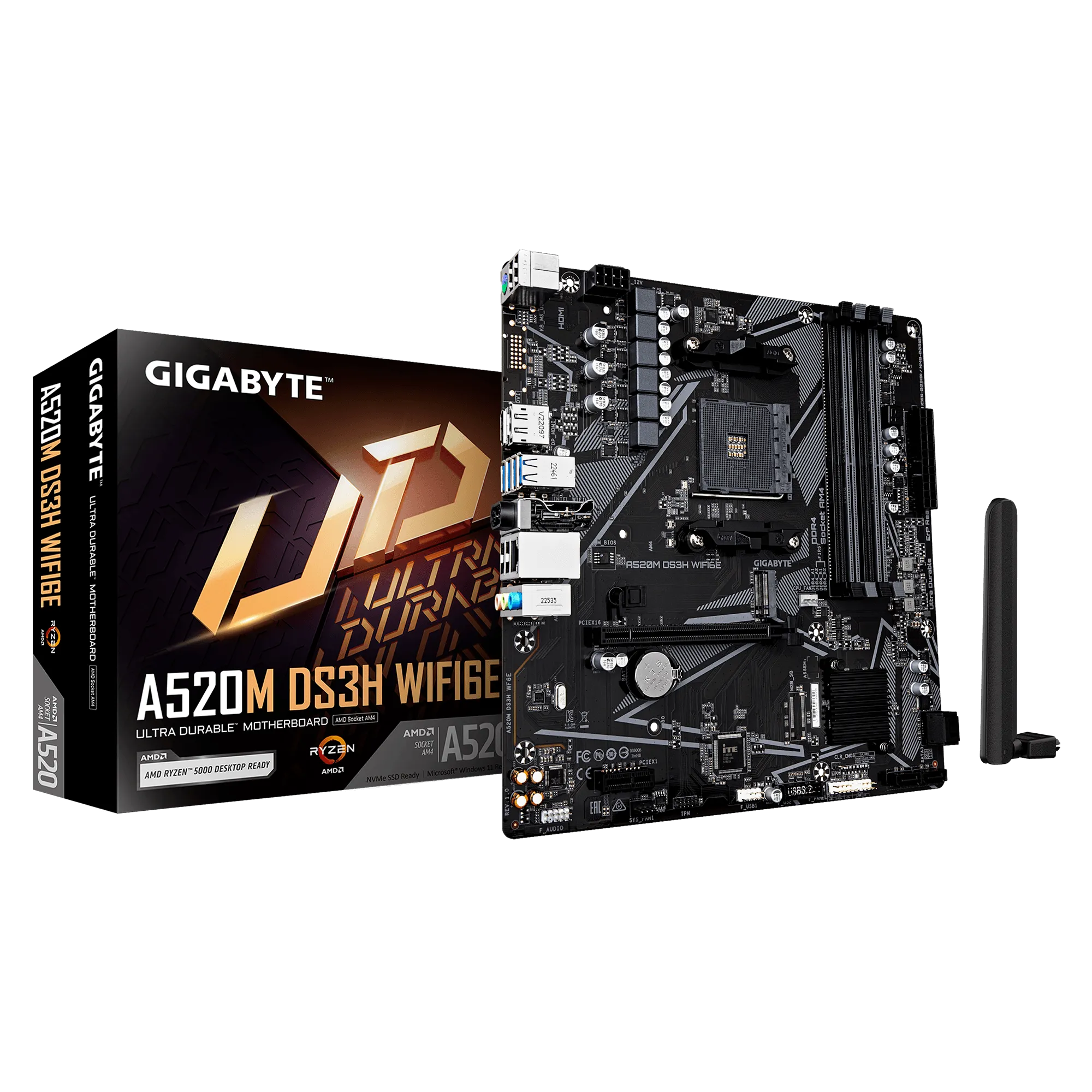 Материнская плата GIGABYTE A520M DS3H WF6E, AM4, 4xDDR4, PCIe3.0, DP+HDMI, BT, 4xSATA, M.2, mATX