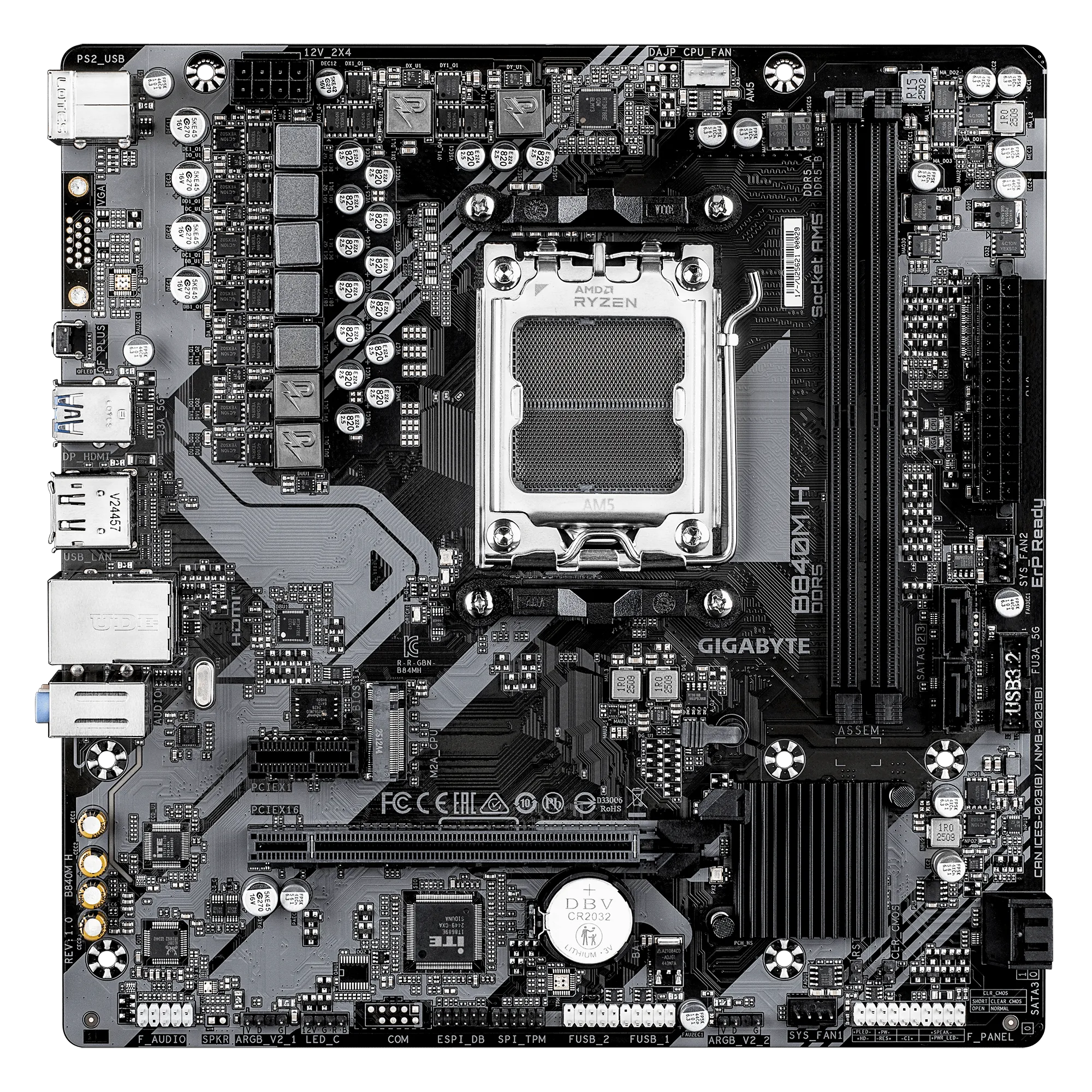 Материнская плата GIGABYTE B840M H, AM5, 2xDDR5, PCIe4.0, HDMI+DP, M.2, mATX — фото 3
