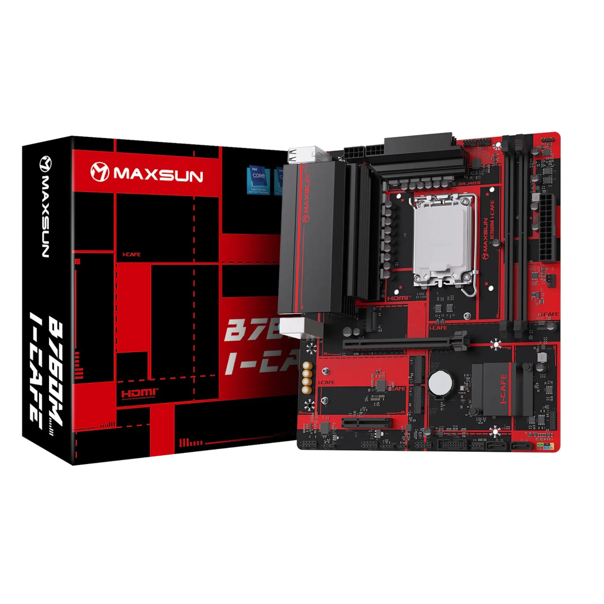 Материнская плата MaxSun B760M I-CAFE D4, LGA1700, 2xDDR4, 2xSATA, 3xM.2, HDMI+DP, mATX