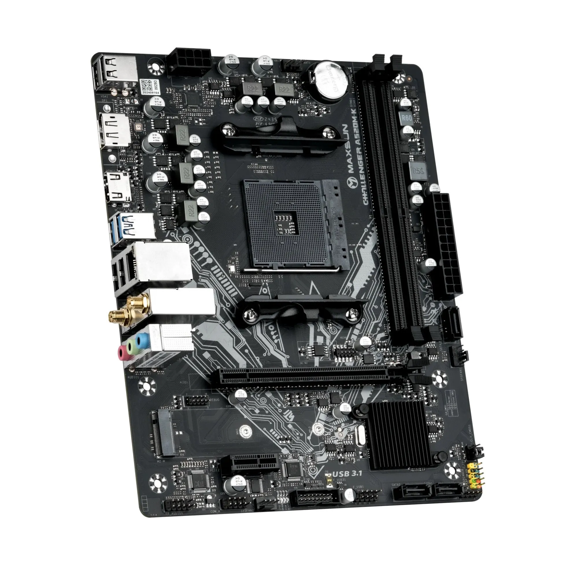Материнская плата MaxSun Challenger A520M-K WIFI, AM4, 2xDDR4, HDMI+DP, PCIe3.0, 3xSATA, 1xM.2, mATX
