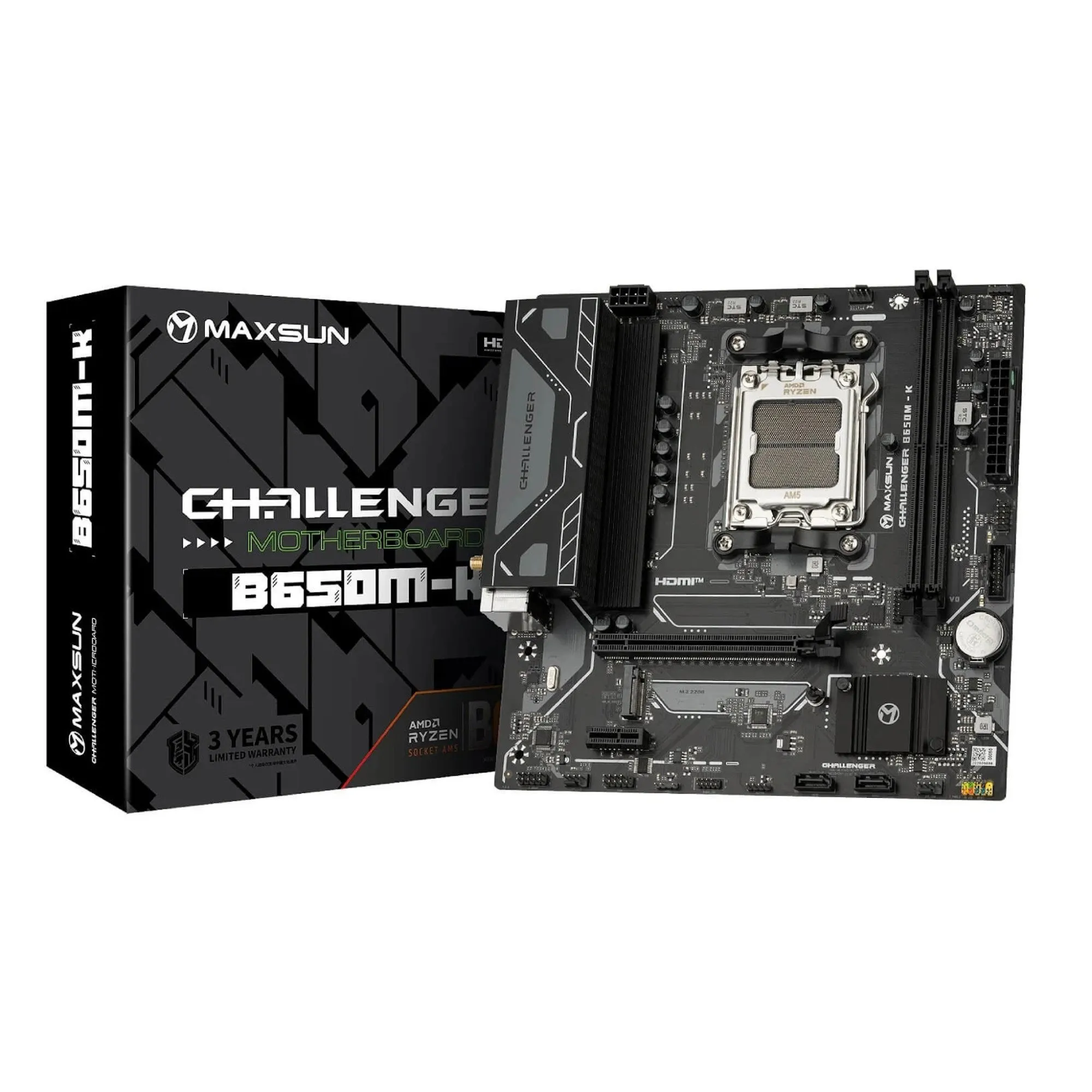 Материнская плата MaxSun Challenger B650M-K, AM5, 2xDDR5, HDMI, PCIe5.0, 2xSATA, 1xM.2, mATX