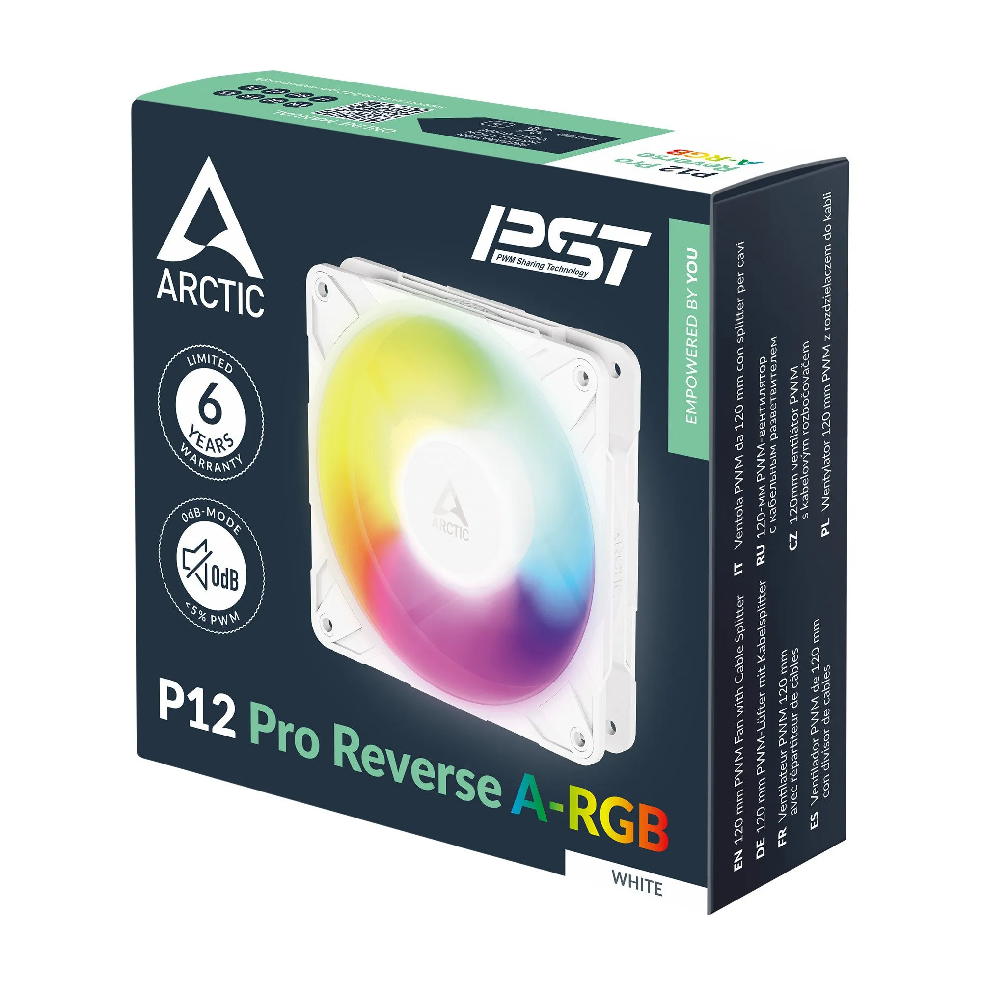 Кулер для корпуса ARCTIC P12 Pro Reverse A-RGB (White), ACFAN00325A, 12cm, 600-3000rpm, 4Pin, Fluid — фото 6