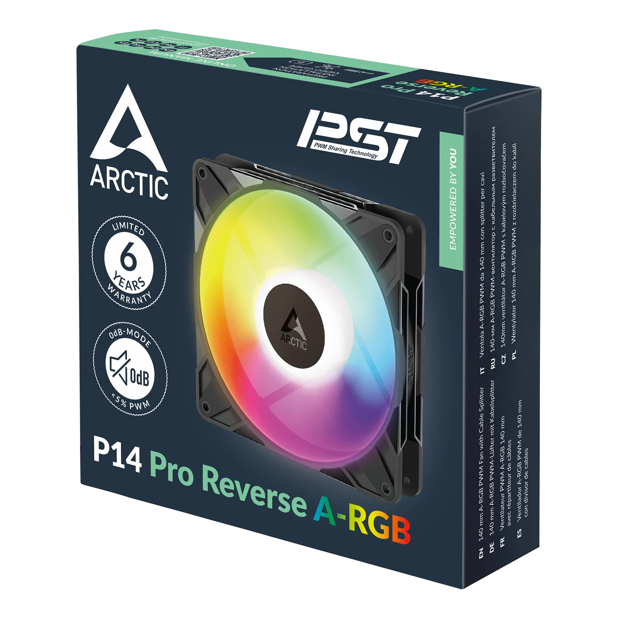 Кулер для корпуса ARCTIC P14 Pro Reverse ARGB (Black), ACFAN00323A, 14cm, 400-2500rpm, 4Pin, Fluid — фото 6