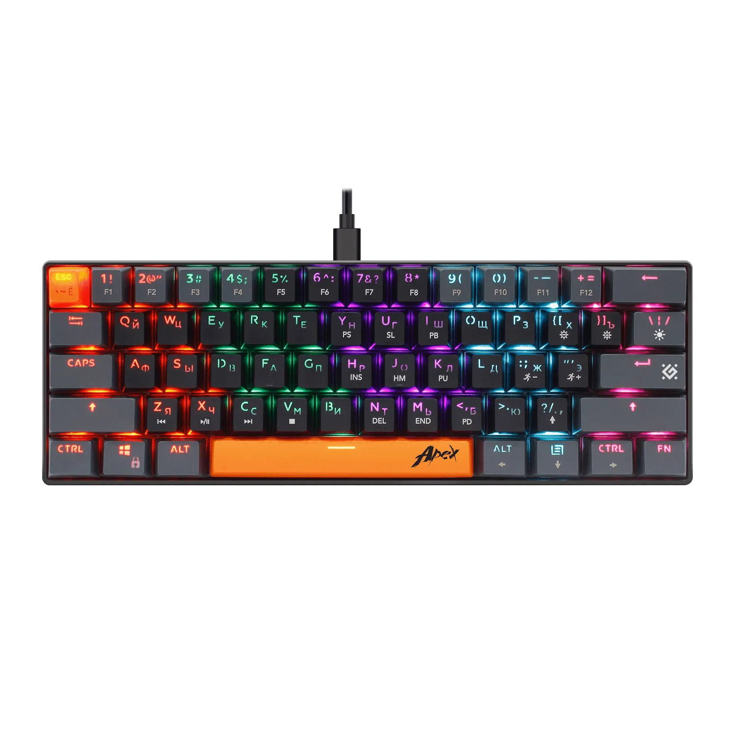 Клавиатура Defender Apex GK-002 black, 61 меx. клавиша, Anti-ghost, Double injection, Type-C/USB