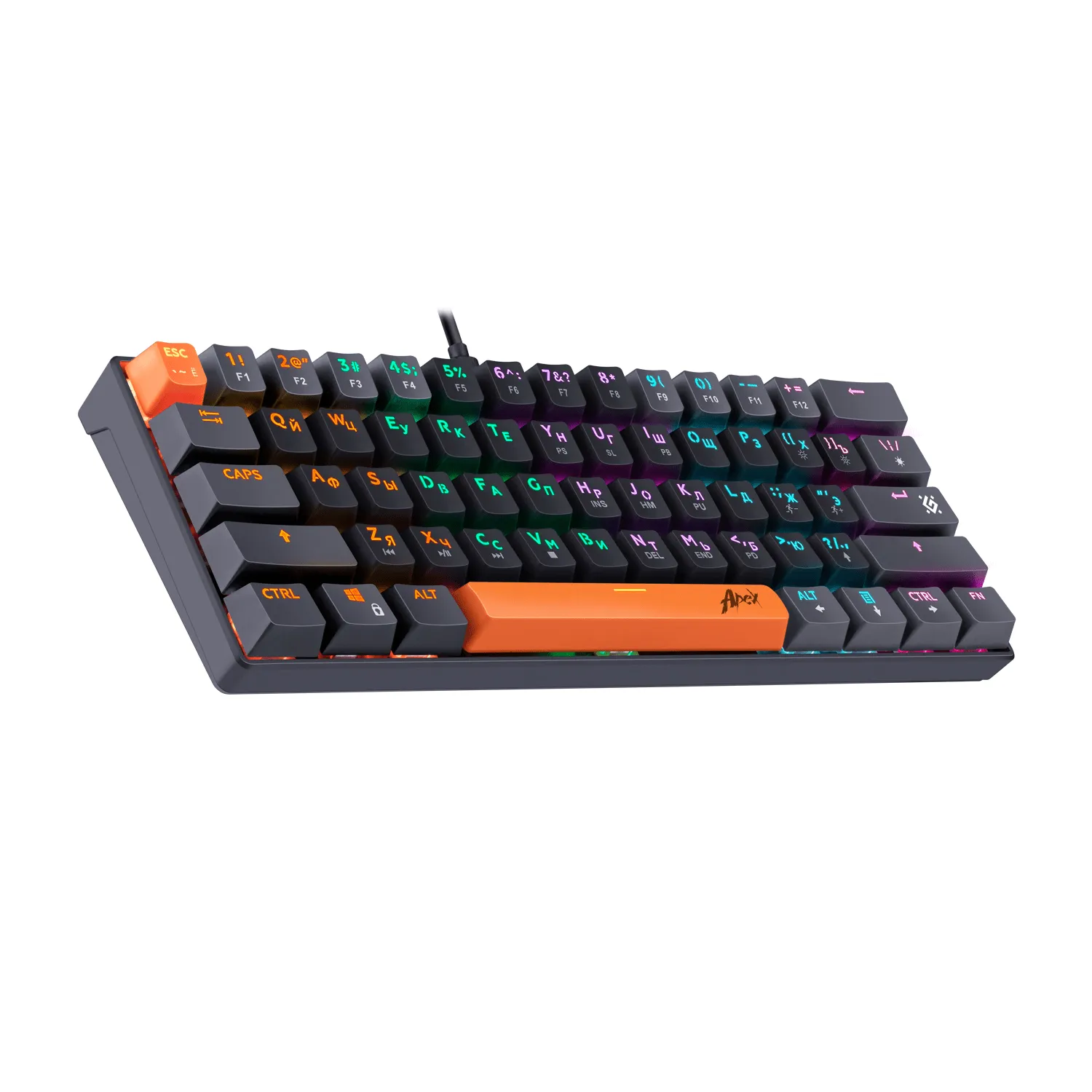 Клавиатура Defender Apex GK-002 black, 61 меx. клавиша, Anti-ghost, Double injection, Type-C/USB — фото 2