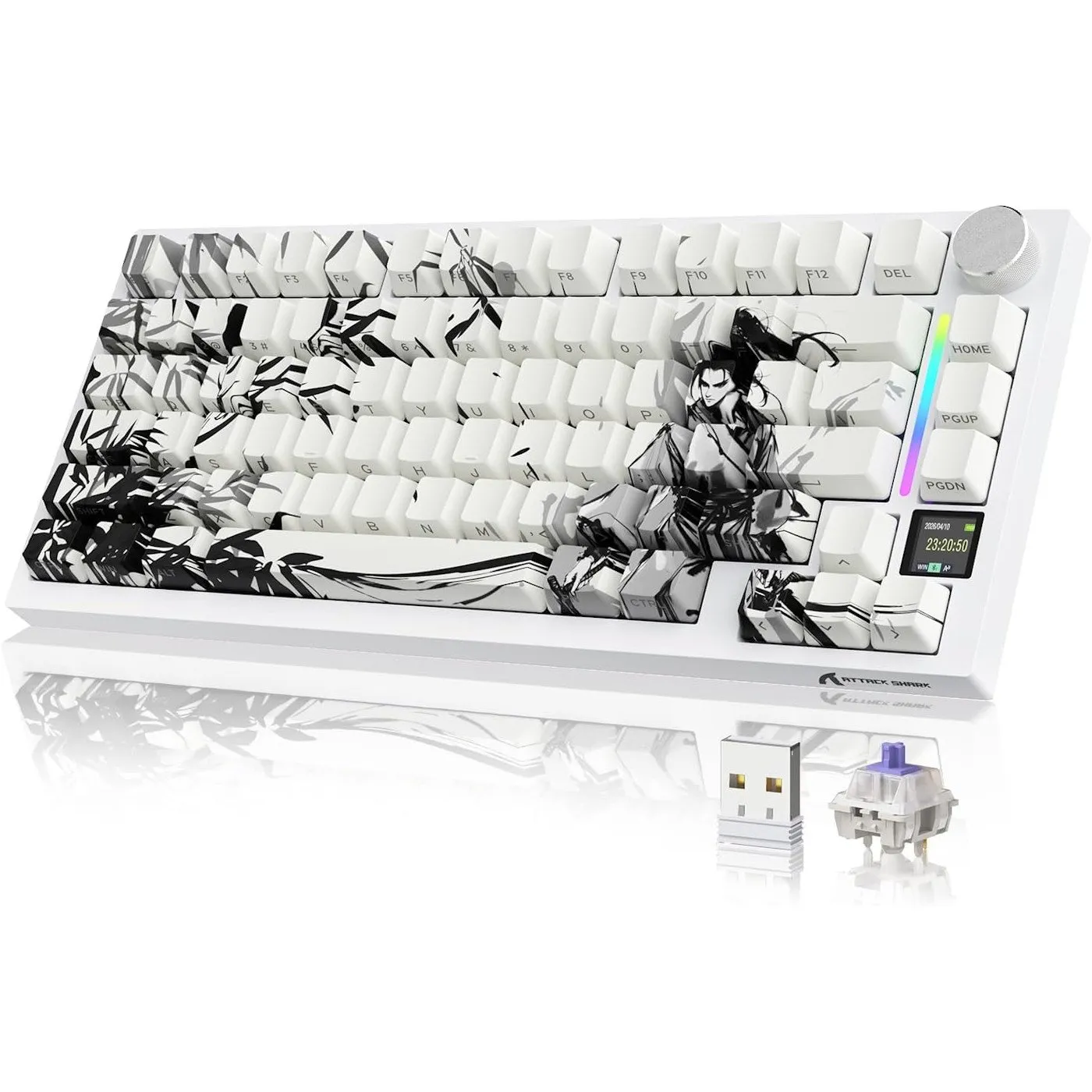 Клавиатура Attack Shark X820Ultra Dark Warrior, Mechanical, 80 keys, 2.4/BT/USB-C, EN, 4000mAh
