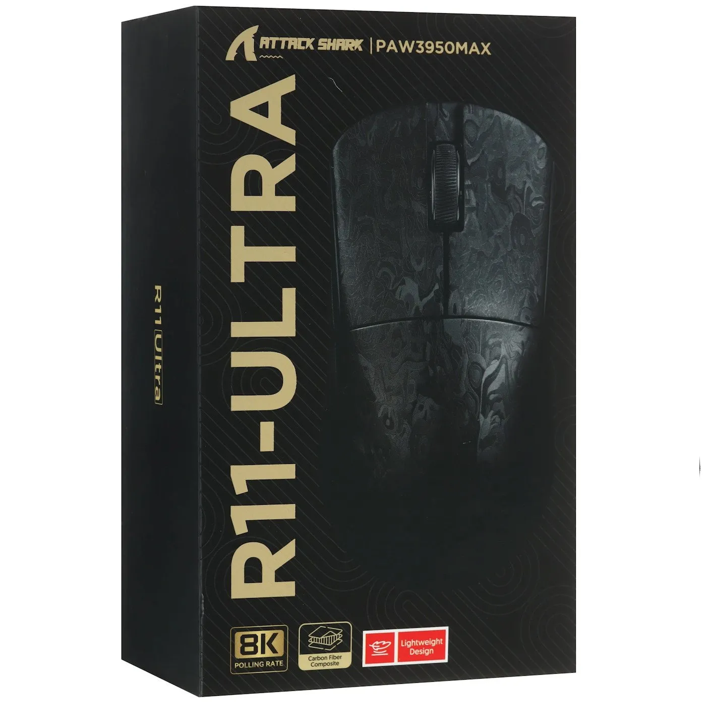 Мышь Attack Shark R11Ultra Weave Black Phantom Shark, PAW3950MAX, 42000 DPI, 2.4/BT/Wired — фото 4