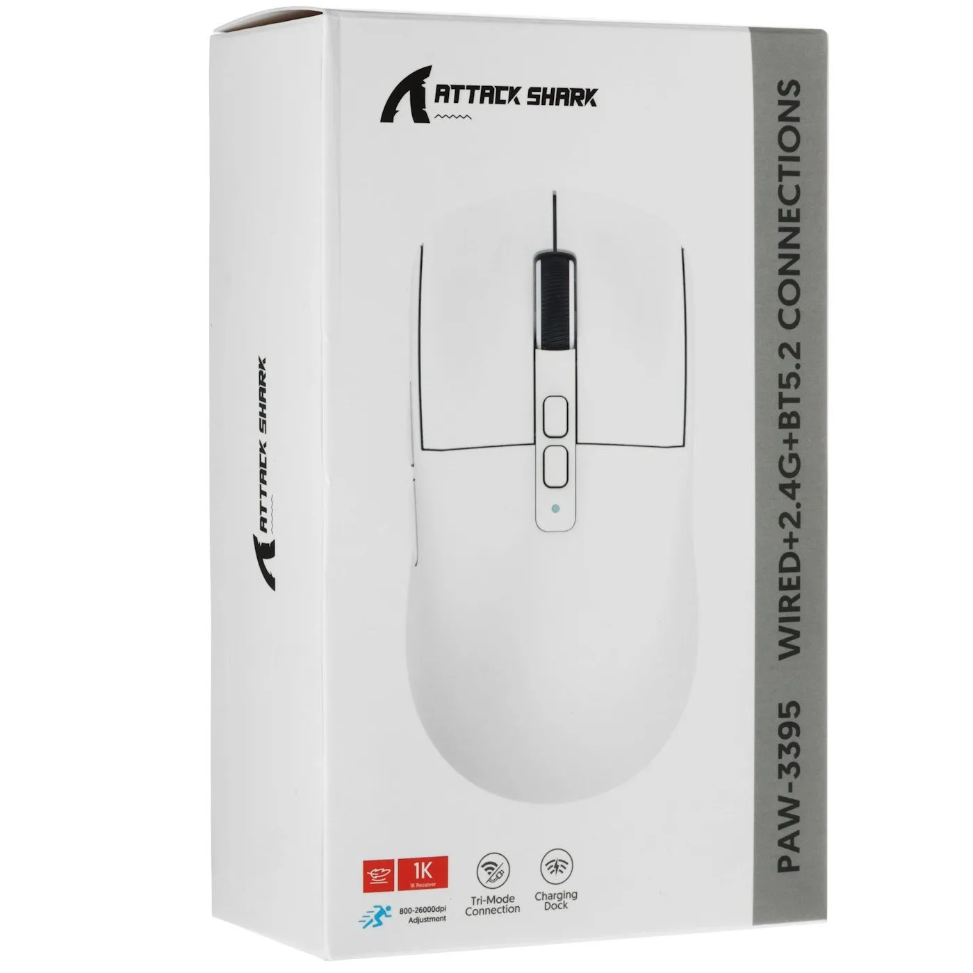 Мышь Attack Shark X6 White, PAW3395, 26000 DPI, 2.4/BT/Wired, 80 Million Clicks, 500mAh, 49±3g — фото 5