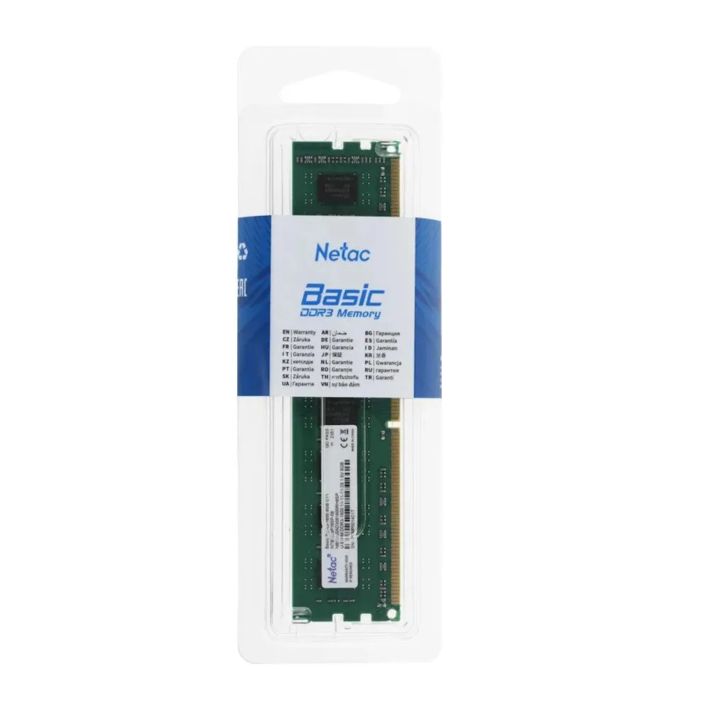 Модуль памяти Netac Basic, NTBSD3P16SP-08, DDR3 DIMM, 8Gb, 1600Mhz, C11