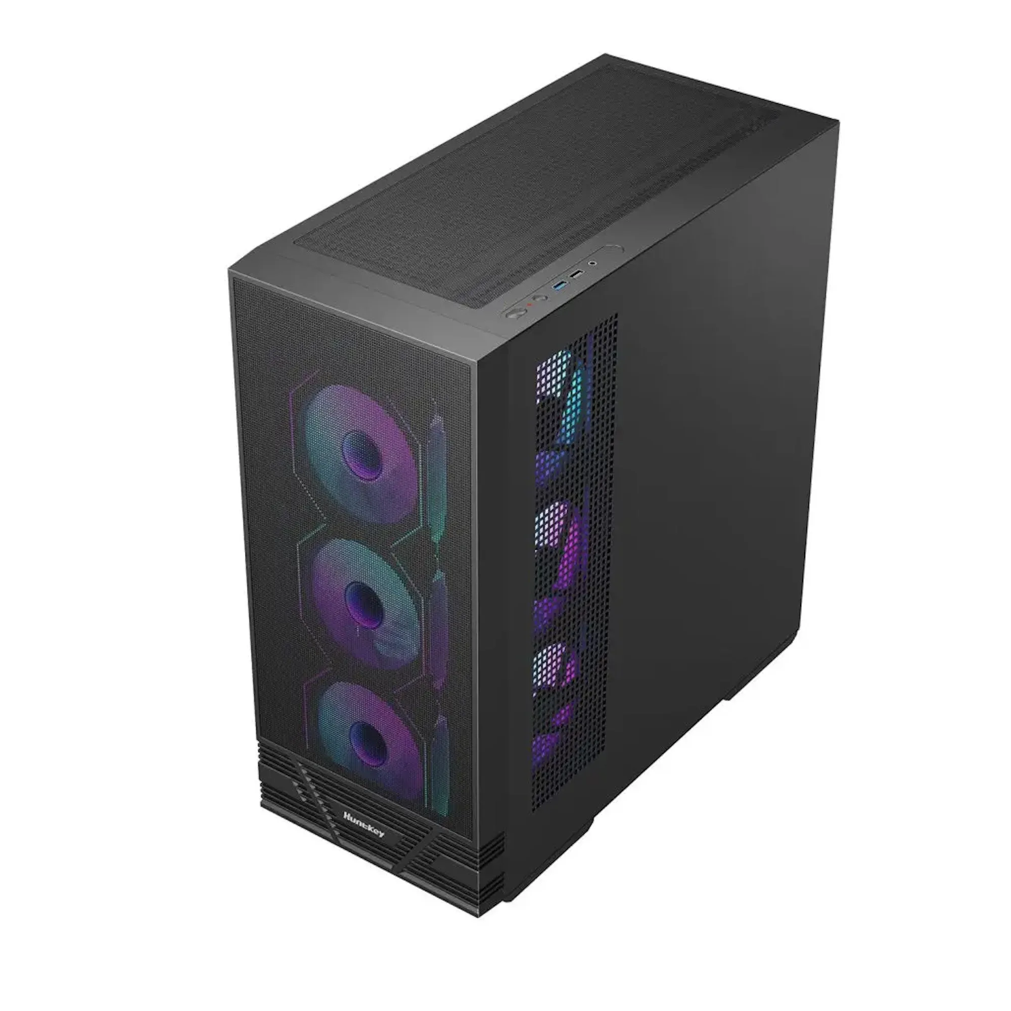 Компьютерный корпус Huntkey GS660C ARGB, Без БП, 1xUSB2.0, 1xUSB3.0, 4xARGB, ATX/mATX/mini ITX,Black — фото 3