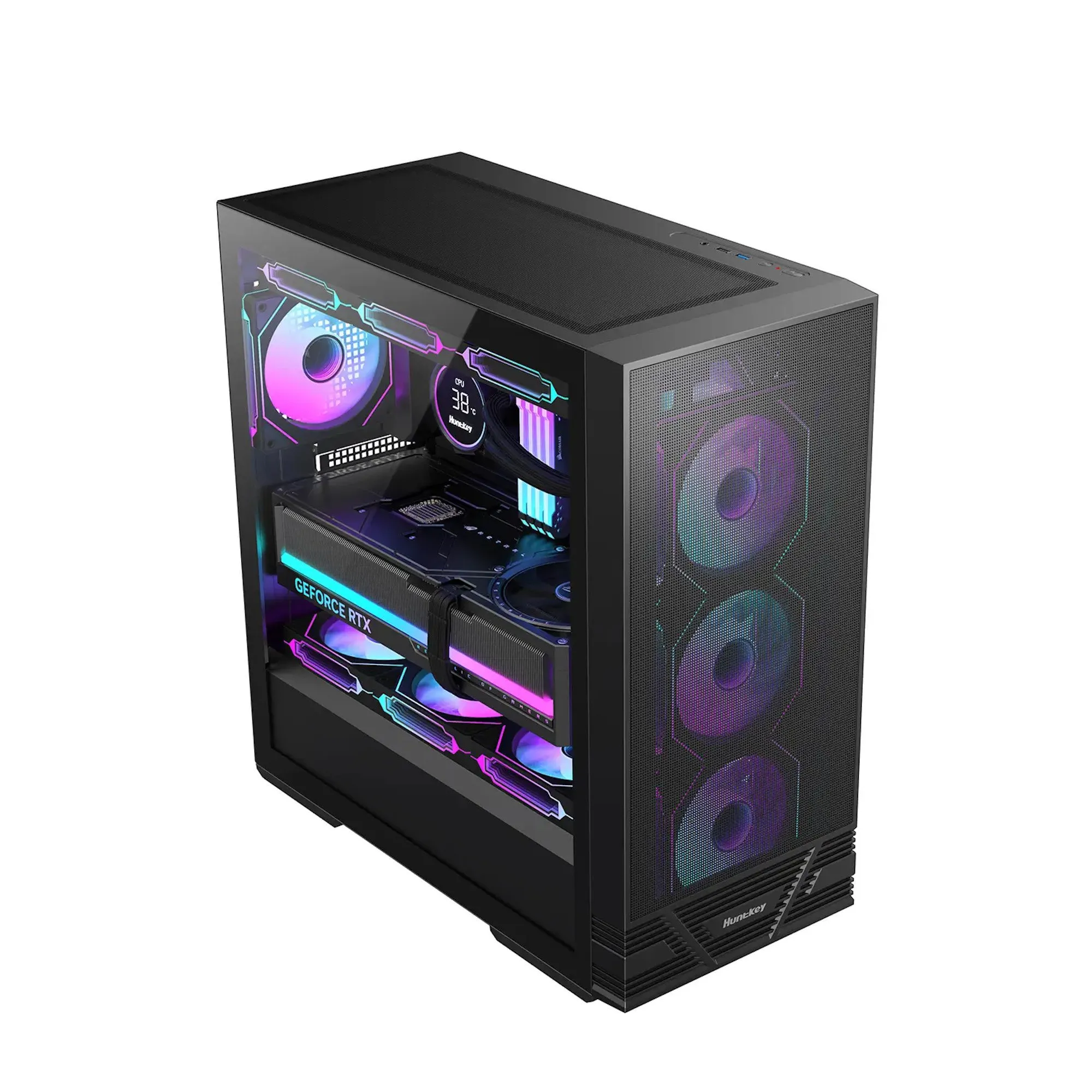 Компьютерный корпус Huntkey GS660C ARGB, Без БП, 1xUSB2.0, 1xUSB3.0, 4xARGB, ATX/mATX/mini ITX,Black — фото 2