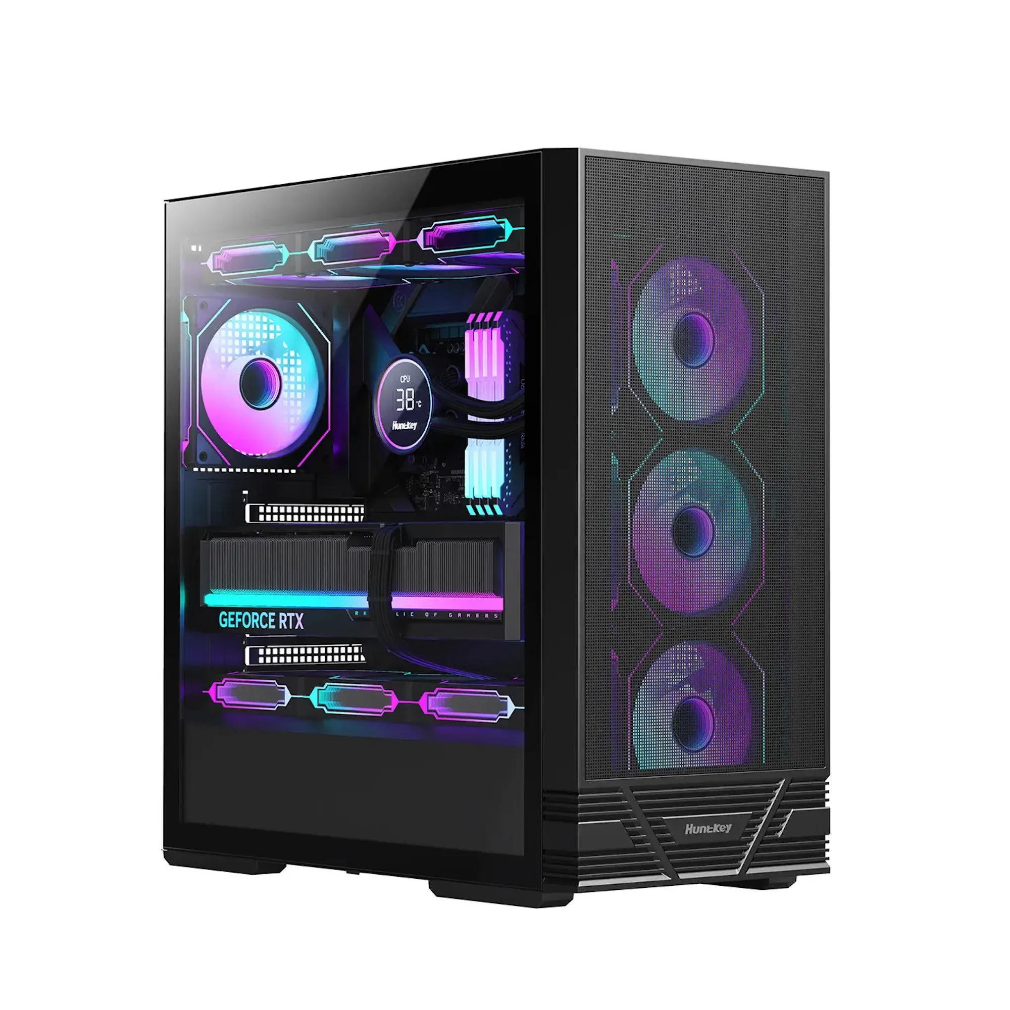 Компьютерный корпус Huntkey GS660C ARGB, Без БП, 1xUSB2.0, 1xUSB3.0, 4xARGB, ATX/mATX/mini ITX,Black