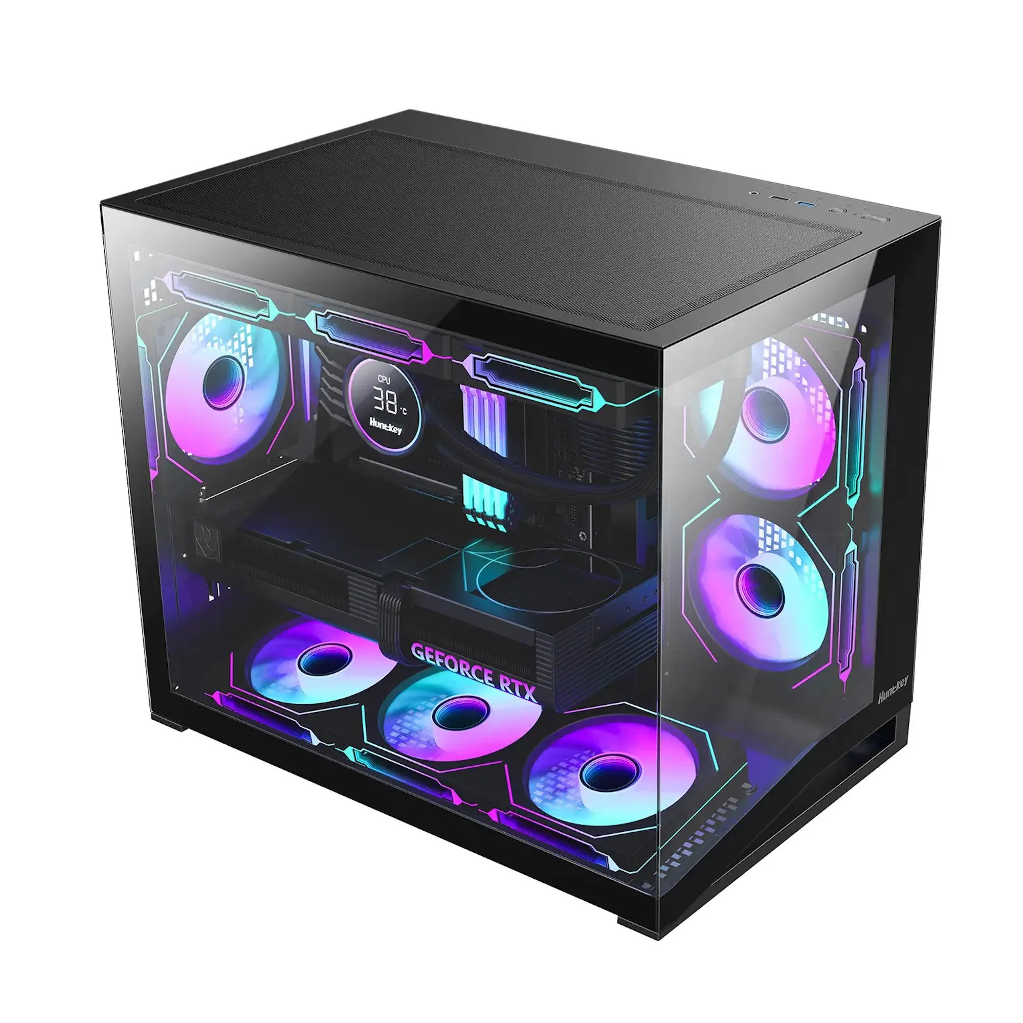Компьютерный корпус Huntkey S960 V2 StormX, 1xUSB2.0, 1xUSB3.0, HD-Audio, mATX/Mini ITX(BTF), Black — фото 2