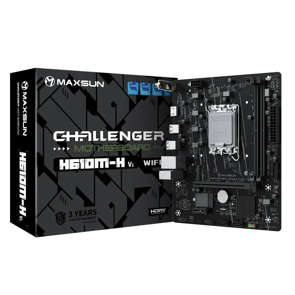 Материнская плата MaxSun Challenger H610M-H V1 WIFI, LGA1700, 2xDDR4, 1xM.2, 1xHDMI, BT4.2, mATX