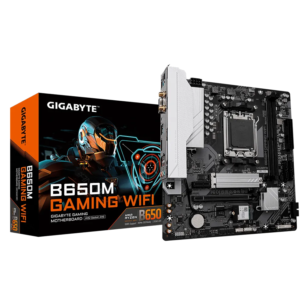 Материнская плата GIGABYTE B650M GAMING WIFI, AM5, 2xDDR5, PCIe4.0, HDMI+D-Sub, 1xM.2, Wi-Fi, mATX
