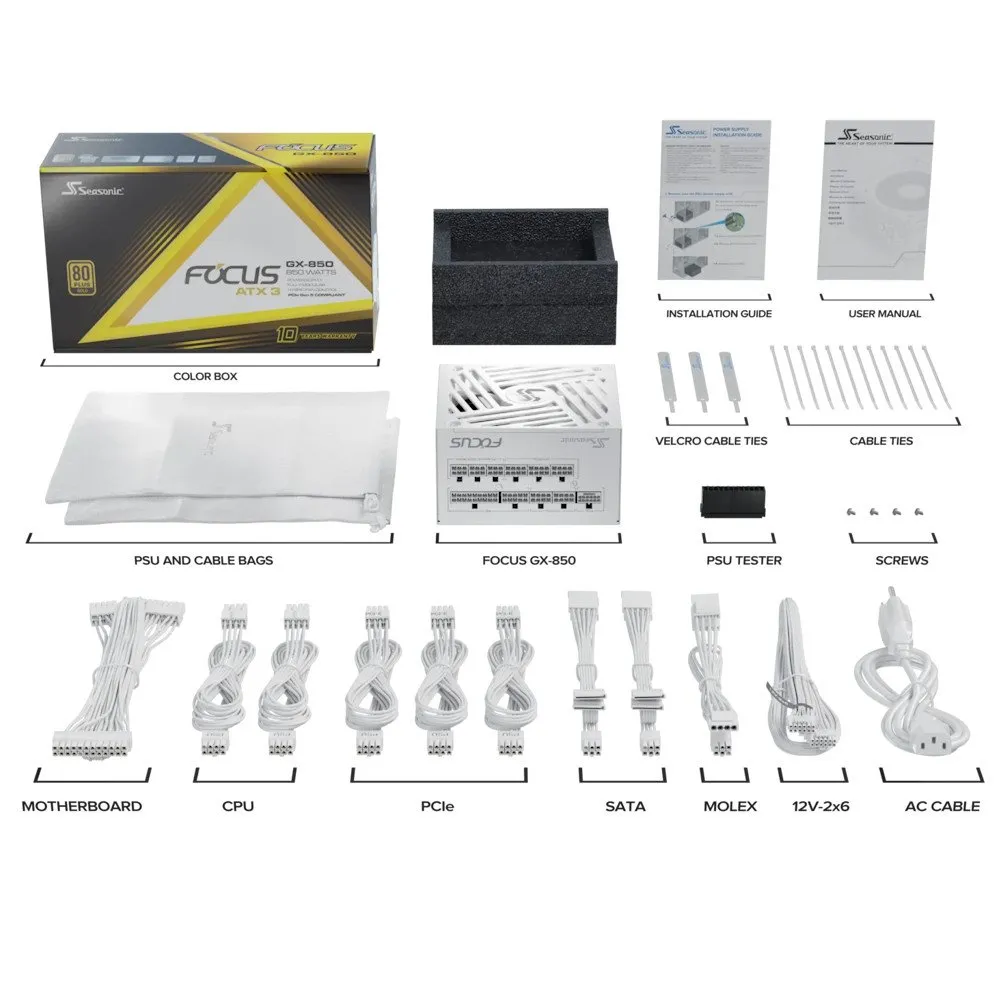 Блок питания ATX Seasonic Focus GX-850-White, 850W, Modular, 80 Plus Gold, ATX 3.0 — фото 5