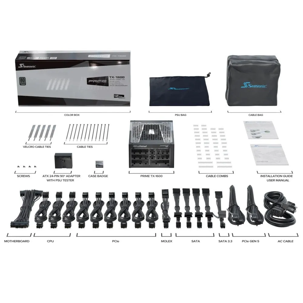 Блок питания ATX Seasonic Prime TX-1600, 1600W, Modular, 80 Plus Titanium, ATX 3.0 — фото 6