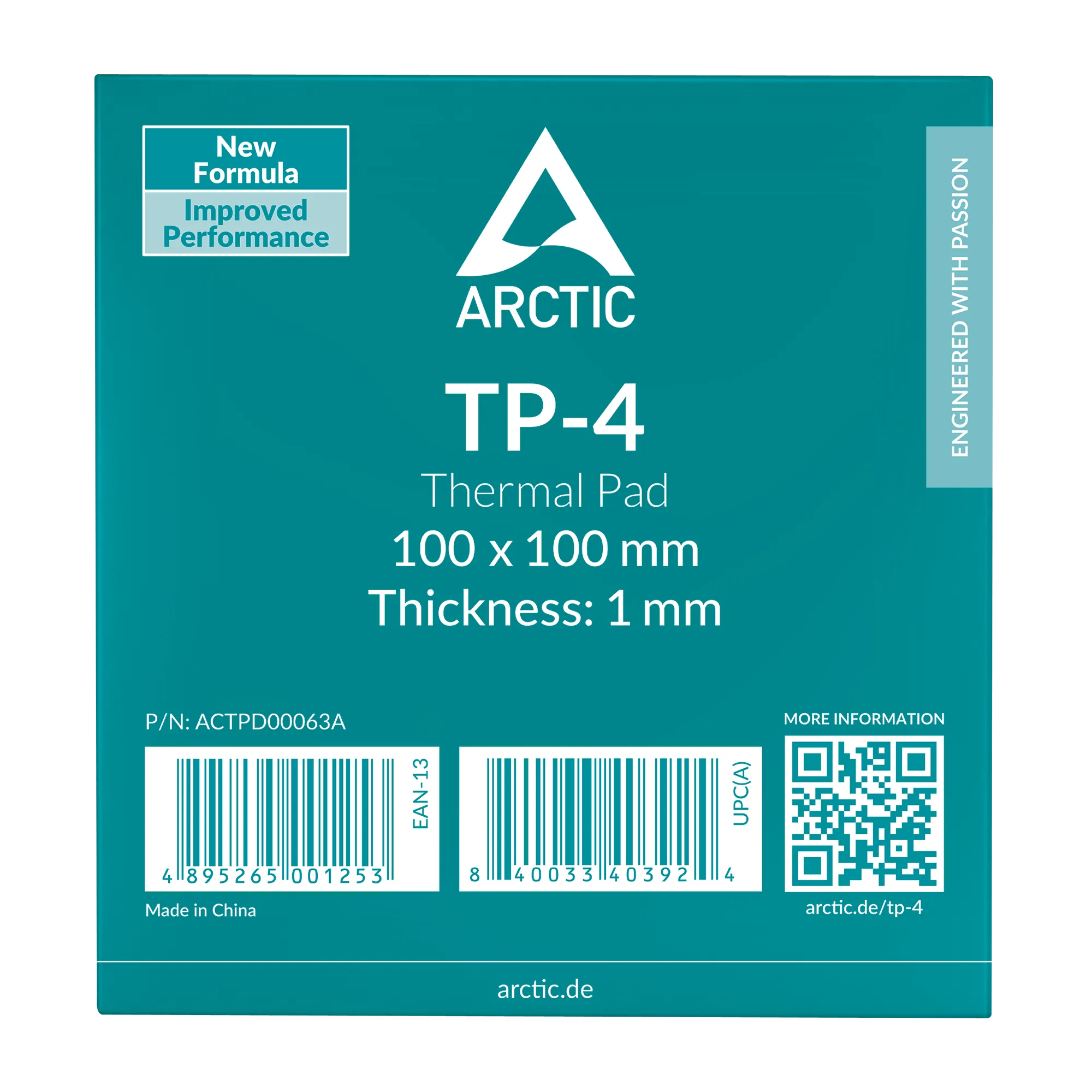 Термопрокладка ARCTIC TP-4, ACTPD00063A, 100x100x1.0мм, 50 Shore OO, 3.4г/см³, Grey