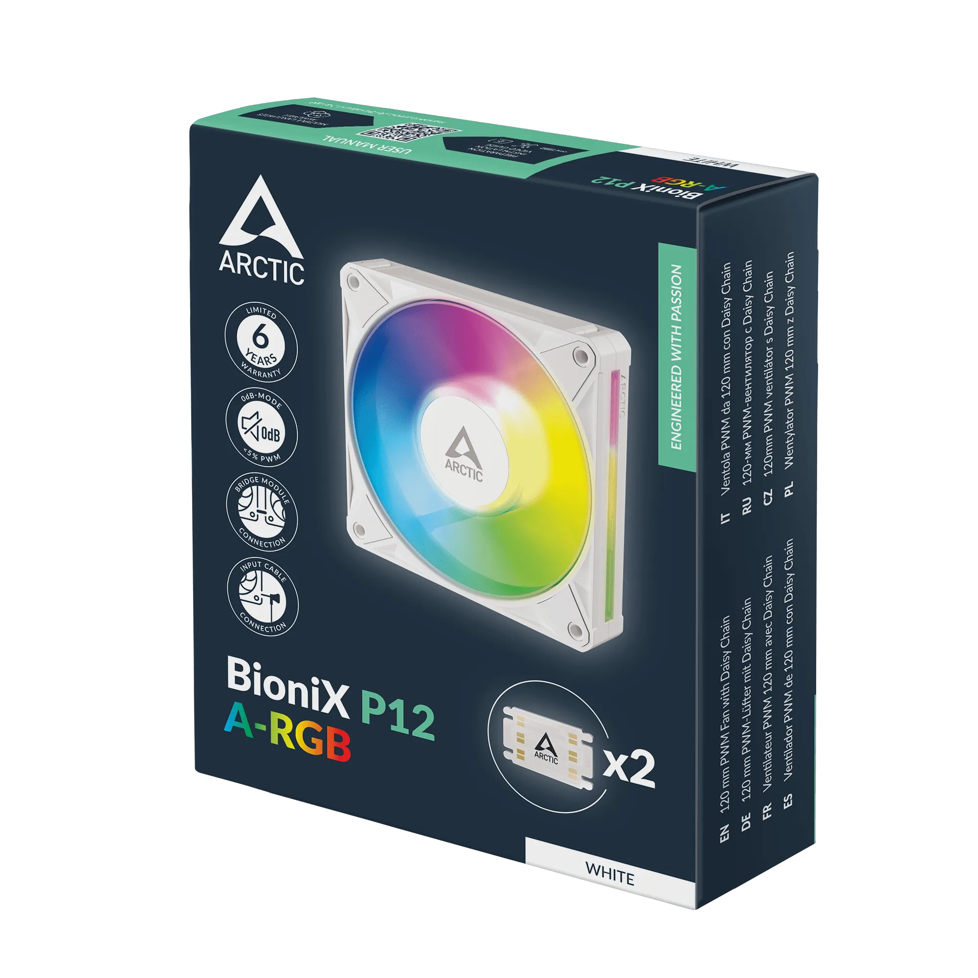 Кулер для корпуса ARCTIC BioniX P12 A-RGB, ACFAN00336A, 120мм, PWM, 450-3000об/мин, 76CFM, White — фото 7