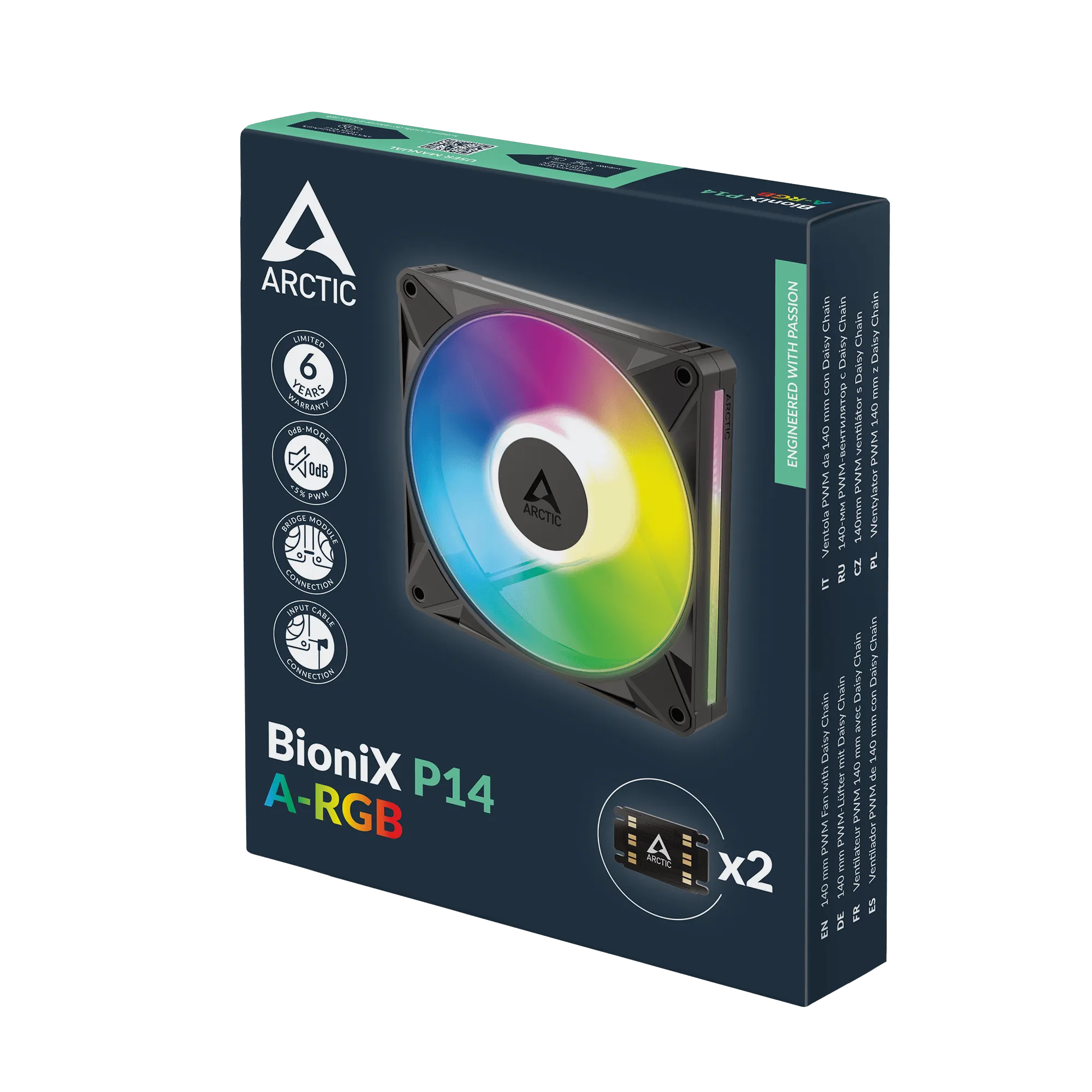 Кулер для корпуса ARCTIC BioniX P14 A-RGB, ACFAN00339A, 140мм, PWM, 400-2500об/мин, 110CFM, Black — фото 7