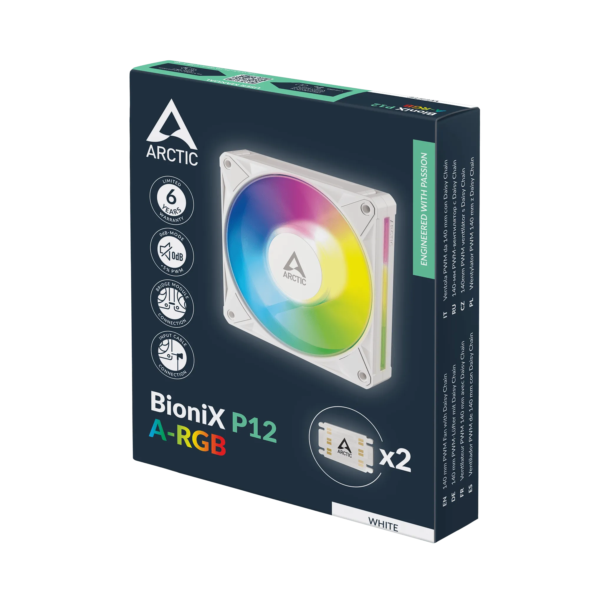 Кулер для корпуса ARCTIC BioniX P14 A-RGB, ACFAN00340A, 140мм, PWM, 400-2500об/мин, 110CFM, White — фото 7
