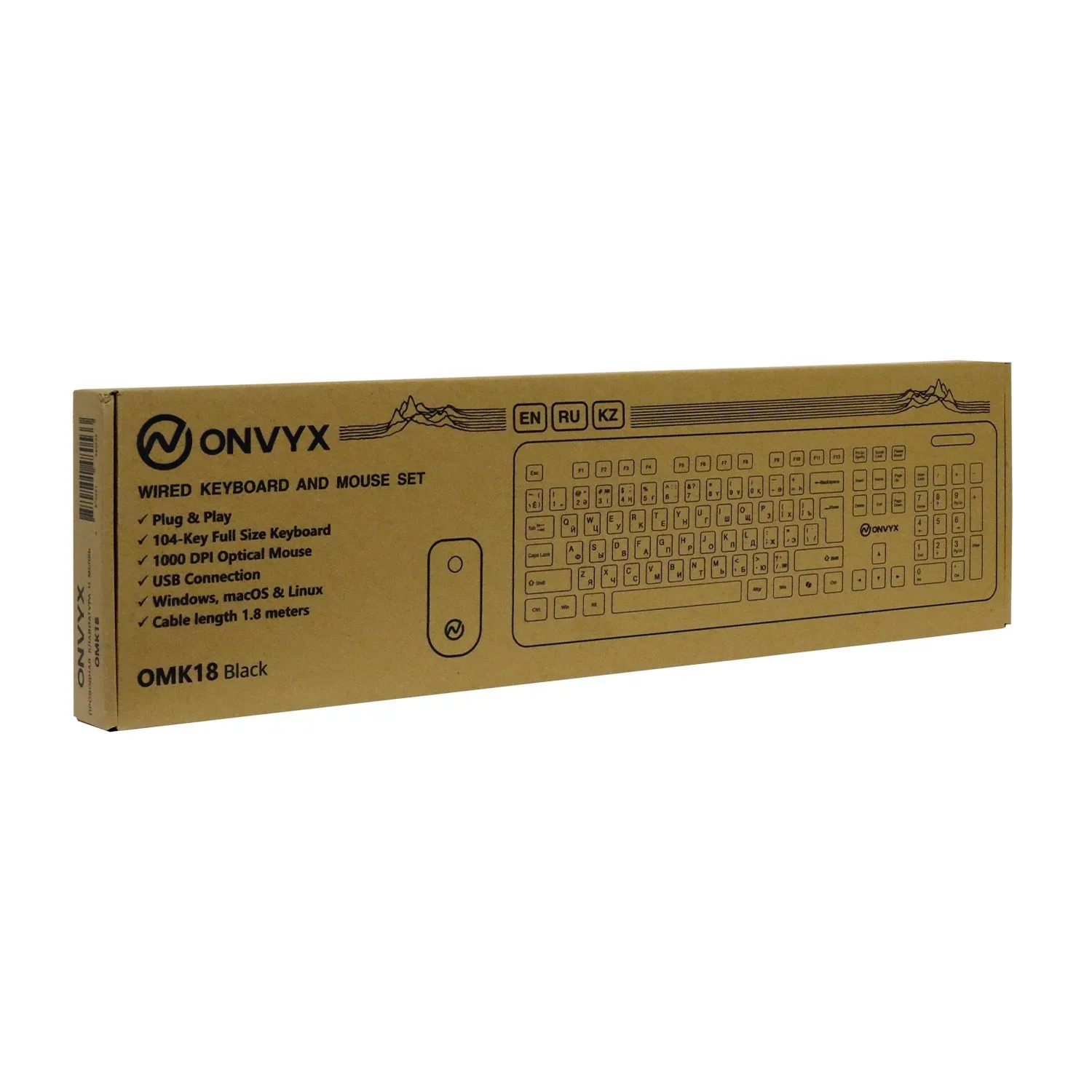 Клавиатура + мышь ONVYX OMK18 Wired, 104 keys, EN/RU/KZ, 1000DPI, 1.8m/1.8m, USB, Black — фото 6
