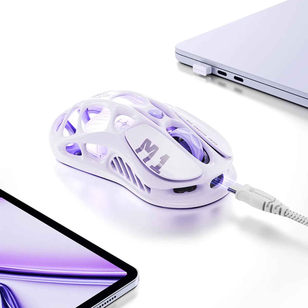 Мышь GravaStar Mercury M1 Pro Lavender Purple, PAW3395, 26000 DPI, 2.4/BT/Wired, 88±3g — фото 5