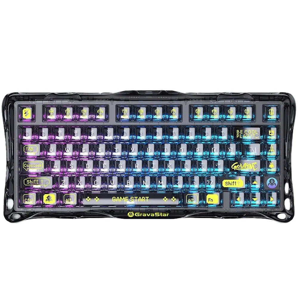 Клавиатура GravaStar Mercury K1 Lite, Transparent Black, Mechanical, 80 keys EN, USB/BT/2.4GHz