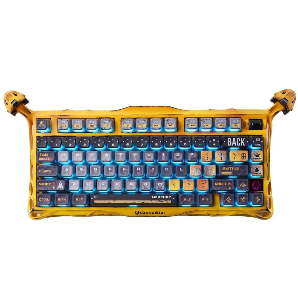 Клавиатура GravaStar Mercury K1 Pro, Battle-Worn Yellow, Mechanical, 79 keys EN, USB/BT/2.4GHz
