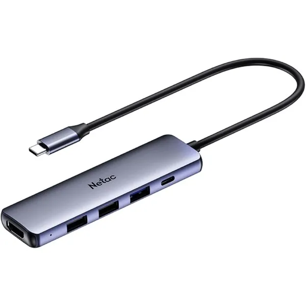 Разветвитель Netac WF13 HUB Type-C to USB3.0+USB2.0x2+100W PD+HDMI серый — фото 3