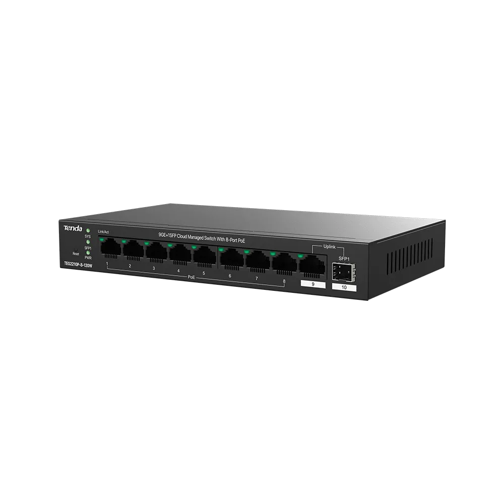 PoE-коммутатор с облачным управлением 9GE+1SFP Tenda TEG2210P-8-120W с 16-Port PoE черный — фото 4