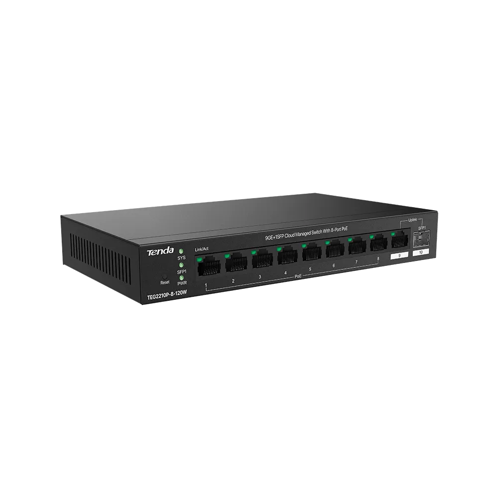 PoE-коммутатор с облачным управлением 9GE+1SFP Tenda TEG2210P-8-120W с 16-Port PoE черный — фото 3