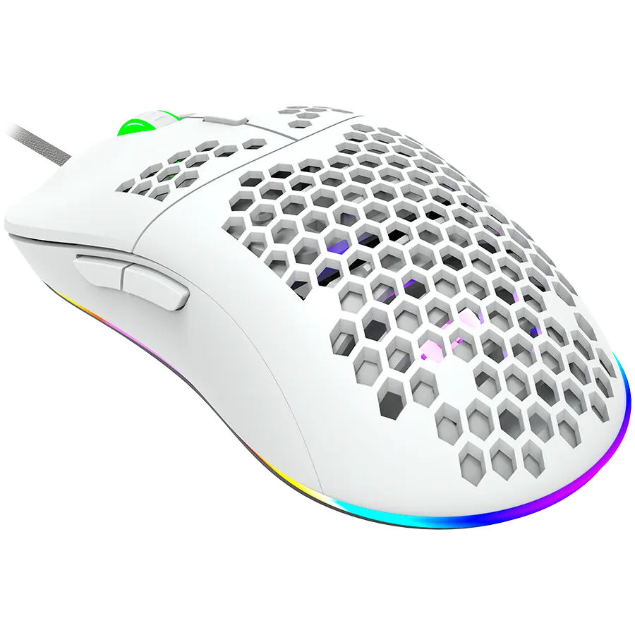CANYON Puncher GM-11, Gaming Mouse with 7 programmable buttons, Pixart 3519 optical sensor, 4 levels of DPI and up to 4200, 5 million times key life, 1.65m Ultraweave cable, UPE feet and colorful RGB lights, White, size:128.5x67x37.5mm, 105g — фото 2