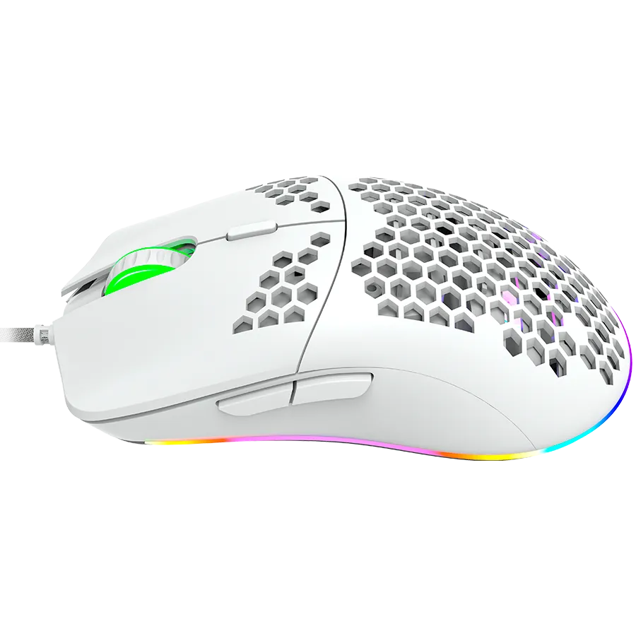 CANYON Puncher GM-11, Gaming Mouse with 7 programmable buttons, Pixart 3519 optical sensor, 4 levels of DPI and up to 4200, 5 million times key life, 1.65m Ultraweave cable, UPE feet and colorful RGB lights, White, size:128.5x67x37.5mm, 105g — фото 3