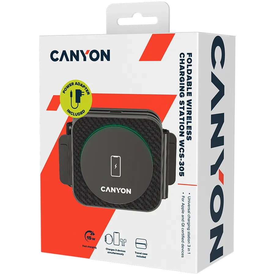 CANYON wireless charger WS-305 15W 3in1 Foldable Black — фото 9