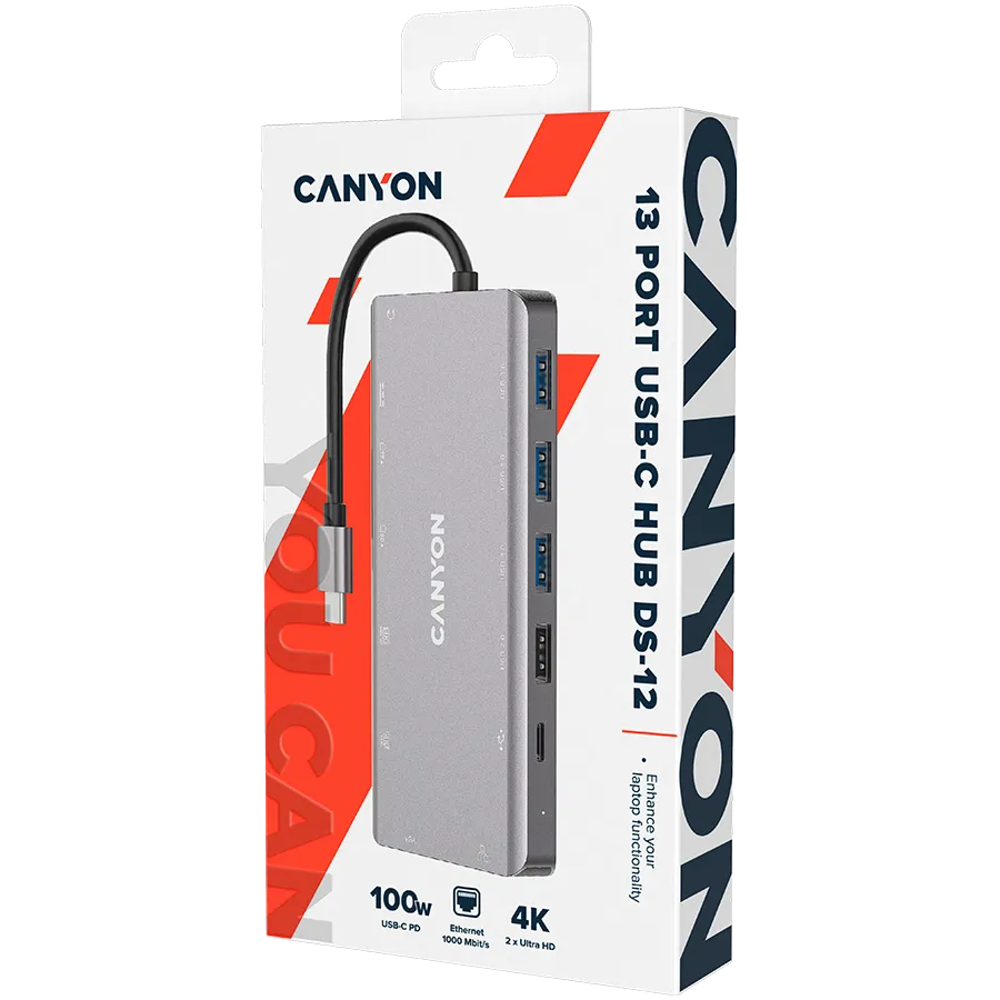 CANYON hub DS-12 13in1 4k USB-C Dark Grey — фото 2