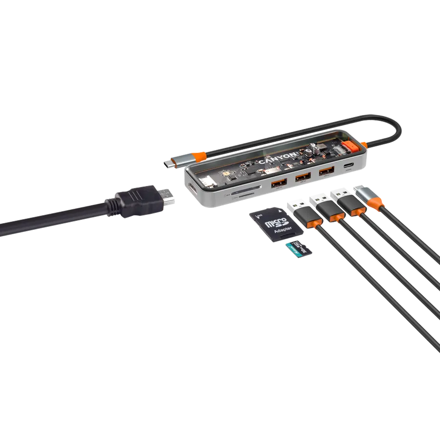 CANYON hub DS-13 7in1 4k USB-C Transparent Space Grey — фото 6