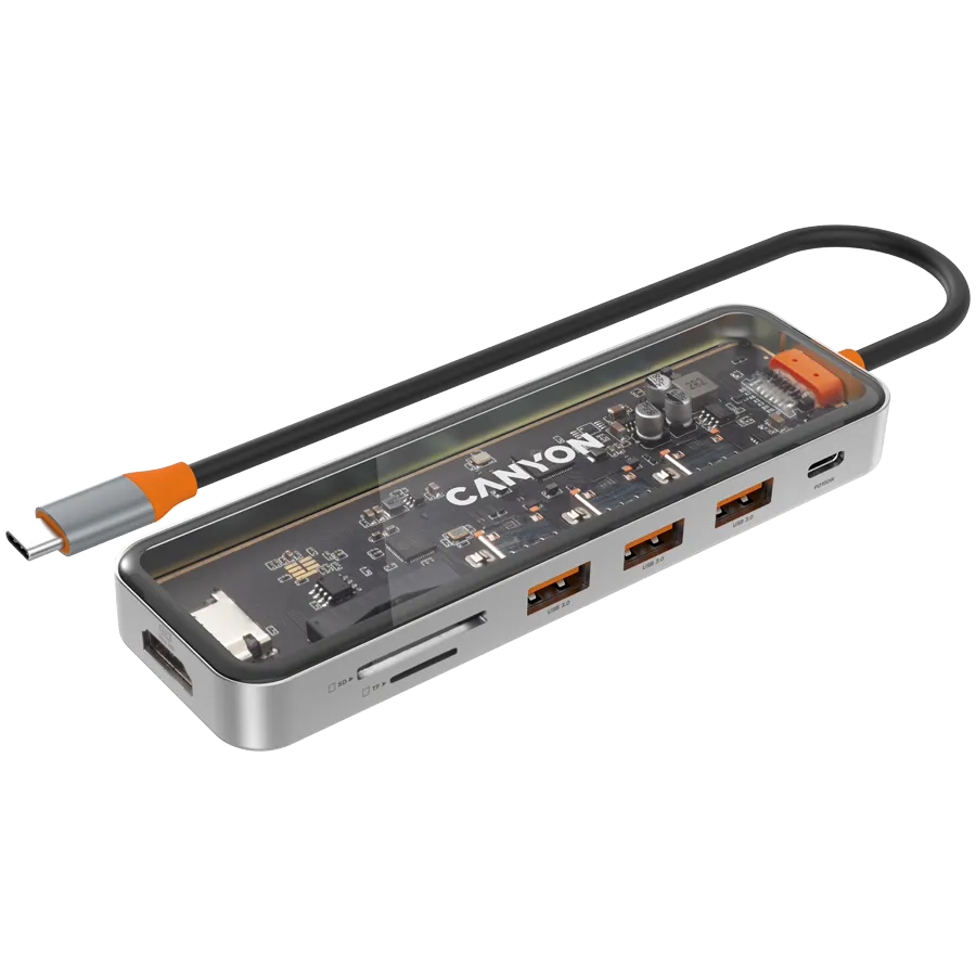 CANYON hub DS-13 7in1 4k USB-C Transparent Space Grey — фото 2