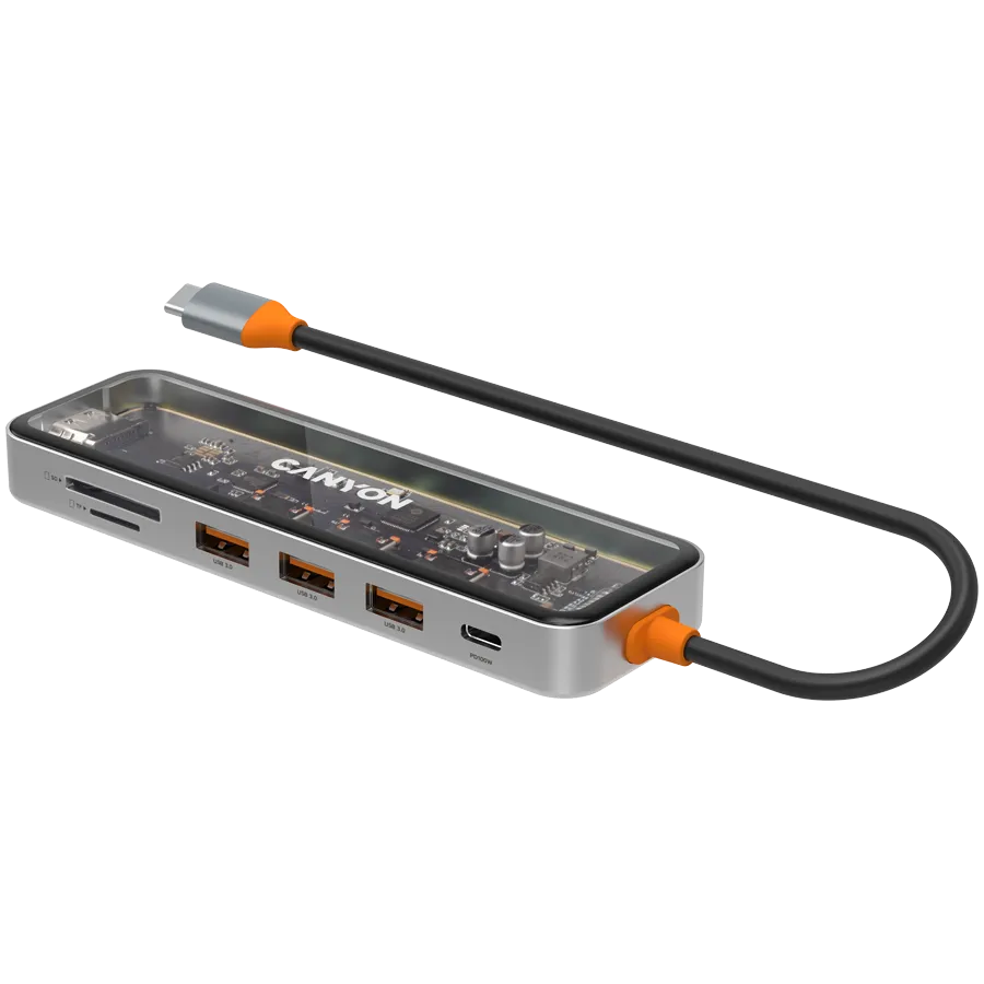 CANYON hub DS-13 7in1 4k USB-C Transparent Space Grey — фото 3