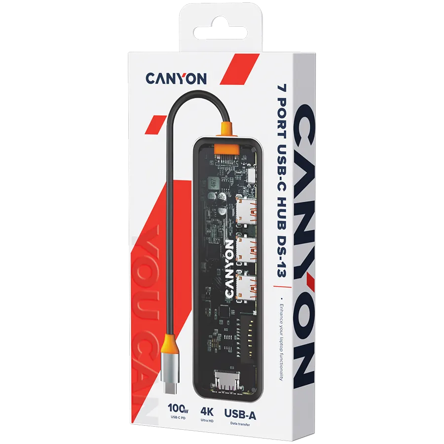 CANYON hub DS-13 7in1 4k USB-C Transparent Space Grey — фото 7