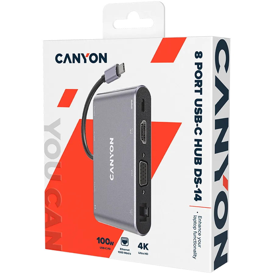 CANYON hub DS-14 8in1 4k USB-C Dark Grey — фото 2