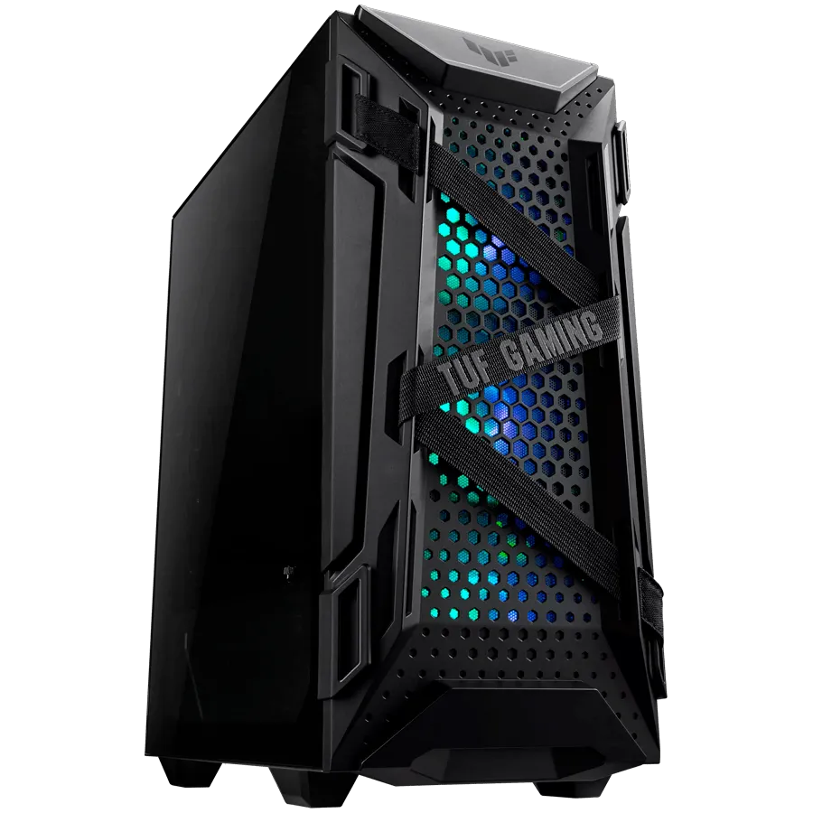 Корпус ASUS TUF Gaming GT301 ATX mid-tower compact case with tempered glass side panel, honeycomb front panel, 120mm AURA Addressable RGB fan, headphone hanger and 360mm radiator support