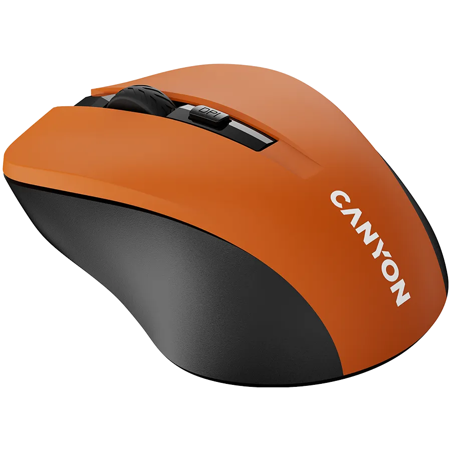 CNE-CMSW1O CANYON мышь, цвет - оранжевый, беспроводная 2.4 Гц, DPI 800/1000/1200 DPI, 3 кнопки и колесо прокрутки, прорезиненное покрытие — фото 2