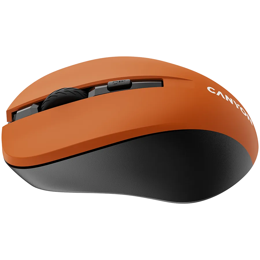 CNE-CMSW1O CANYON мышь, цвет - оранжевый, беспроводная 2.4 Гц, DPI 800/1000/1200 DPI, 3 кнопки и колесо прокрутки, прорезиненное покрытие — фото 4