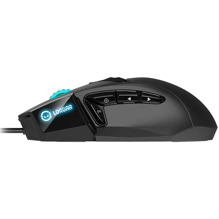 LORGAR Stricter 579, gaming mouse, 9 programmable buttons, Pixart PMW3336 sensor, DPI up to 12 000, 50 million clicks buttons lifespan, 2 switches, built-in display, 1.8m USB soft silicone cable, Matt UV coating with glossy parts and RGB lights with 4 LED — фото 4