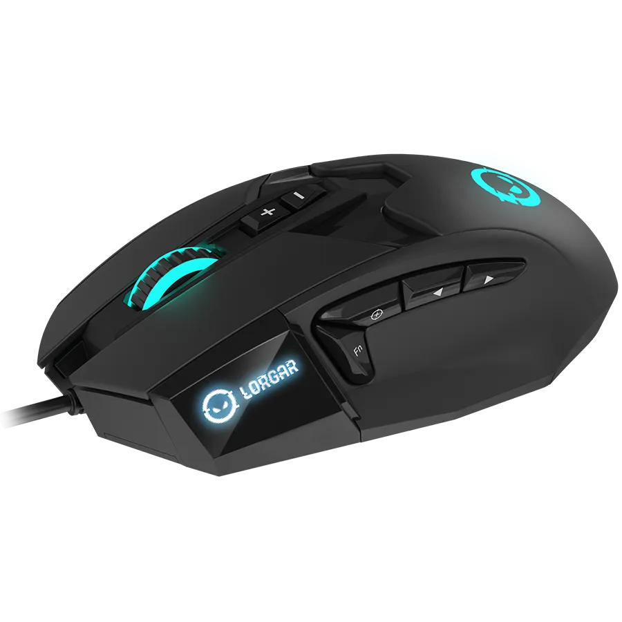LORGAR Stricter 579, gaming mouse, 9 programmable buttons, Pixart PMW3336 sensor, DPI up to 12 000, 50 million clicks buttons lifespan, 2 switches, built-in display, 1.8m USB soft silicone cable, Matt UV coating with glossy parts and RGB lights with 4 LED — фото 5