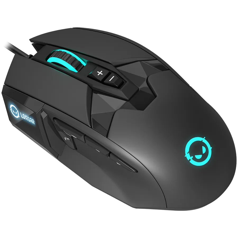 LORGAR Stricter 579, gaming mouse, 9 programmable buttons, Pixart PMW3336 sensor, DPI up to 12 000, 50 million clicks buttons lifespan, 2 switches, built-in display, 1.8m USB soft silicone cable, Matt UV coating with glossy parts and RGB lights with 4 LED — фото 2