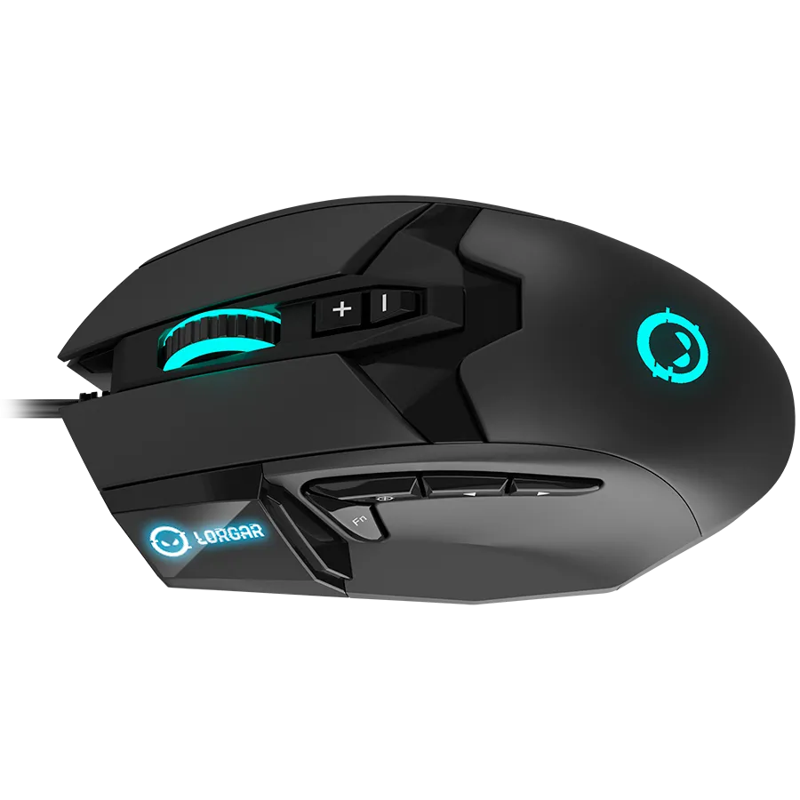 LORGAR Stricter 579, gaming mouse, 9 programmable buttons, Pixart PMW3336 sensor, DPI up to 12 000, 50 million clicks buttons lifespan, 2 switches, built-in display, 1.8m USB soft silicone cable, Matt UV coating with glossy parts and RGB lights with 4 LED — фото 3