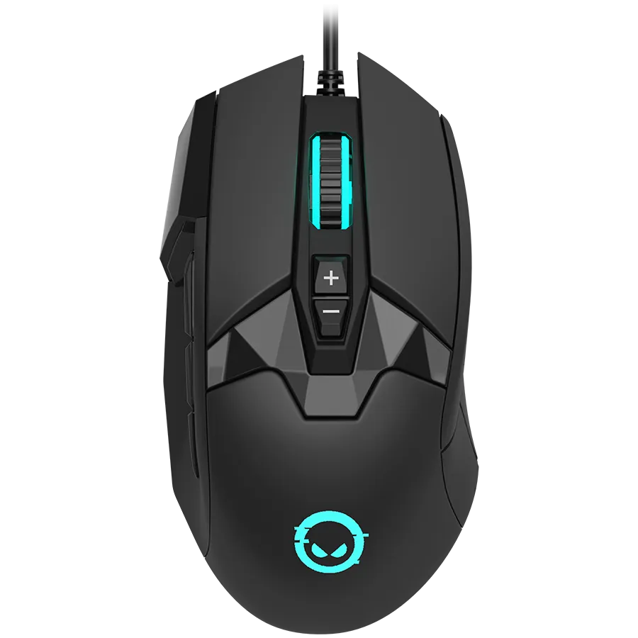 LORGAR Stricter 579, gaming mouse, 9 programmable buttons, Pixart PMW3336 sensor, DPI up to 12 000, 50 million clicks buttons lifespan, 2 switches, built-in display, 1.8m USB soft silicone cable, Matt UV coating with glossy parts and RGB lights with 4 LED